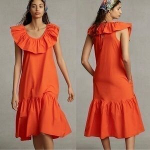 Anthropologie New $208 Tags Orange Off The Shoulder Sundress Dress Medium